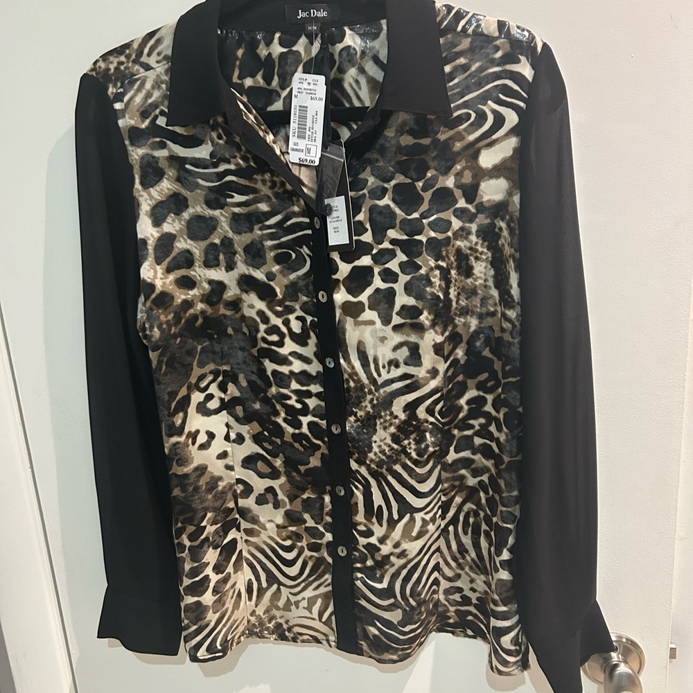 Animal Print Button-Up Blouse